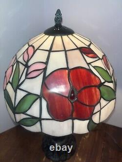 Pair Of Handcrafted Stained Glass Multi Colored Flowers 19 Table Lamps