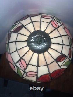 Pair Of Handcrafted Stained Glass Multi Colored Flowers 19 Table Lamps