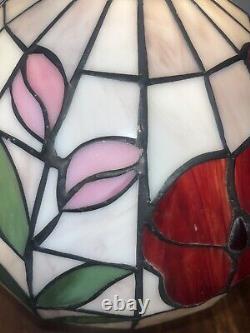 Pair Of Handcrafted Stained Glass Multi Colored Flowers 19 Table Lamps