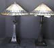 Pair Of Quoizel Stained Glass Table Lamps Round Shades Dual Sockets