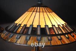 Pair Of Quoizel Stained Glass Table Lamps Round Shades Dual Sockets