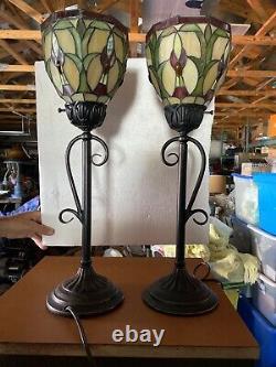 Pair Of Tiffany Style Table Lamp Torchiere Stained Glass 23 tall