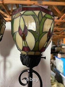 Pair Of Tiffany Style Table Lamp Torchiere Stained Glass 23 tall