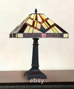 Pair Stained Glass Table Desk Lamps Tiffany Style with Mission Design 12 Shade