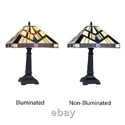 Pair Stained Glass Table Desk Lamps Tiffany Style with Mission Design 12 Shade