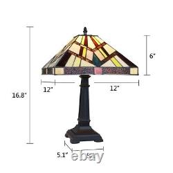 Pair Stained Glass Table Desk Lamps Tiffany Style with Mission Design 12 Shade