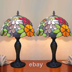 Pair of Table Lamps D10H18 Handmade Multicolor Stained Glass Shade Bedside US