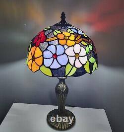 Pair of Table Lamps D10H18 Handmade Multicolor Stained Glass Shade Bedside US