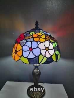 Pair of Table Lamps D10H18 Handmade Multicolor Stained Glass Shade Bedside US