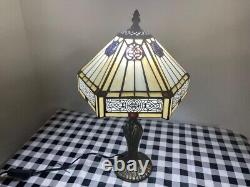 Pair of Yellow Hexagon Mission Style Tiffany Table/Desk Lamps D10H18 Bedside