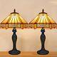 Pair Of Yellow Hexagon Mission Style Tiffany Table/desk Lamps Dome D10h18 Home