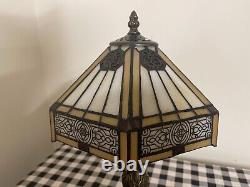 Pair of Yellow Hexagon Mission Style Tiffany Table/Desk Lamps Dome D10H18 Home
