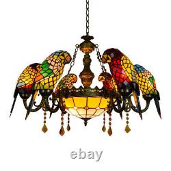 Parrot Shade Chandelier Lamp Tiffany Stained Glass 7-Light Pendant Lighting