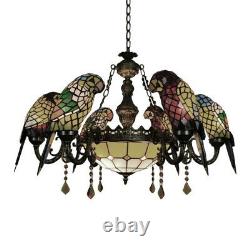 Parrot Shade Chandelier Lamp Tiffany Stained Glass 7-Light Pendant Lighting