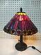 Peacock Feather Tiffany Style Purple Stained Glass Table Lamp