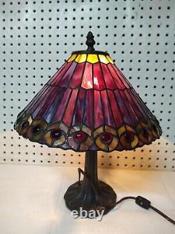 Peacock Feather Tiffany Style Purple Stained Glass Table Lamp