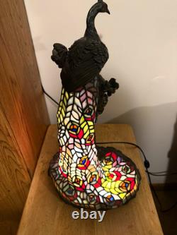 Peacock Sculpture Table Lamp Multicolor Stained Glass Beautiful