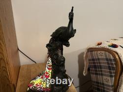Peacock Sculpture Table Lamp Multicolor Stained Glass Beautiful