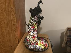 Peacock Sculpture Table Lamp Multicolor Stained Glass Beautiful