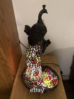 Peacock Sculpture Table Lamp Multicolor Stained Glass Beautiful
