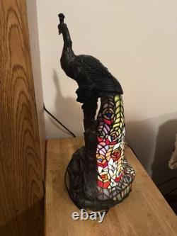 Peacock Sculpture Table Lamp Multicolor Stained Glass Beautiful