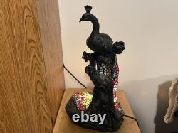 Peacock Sculpture Table Lamp Multicolor Stained Glass Beautiful