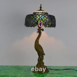 Peacock Table Lamp Tiffany Table Light Fixtures Desktop Lamp with Retro Resin Pe