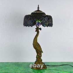 Peacock Table Lamp Tiffany Table Light Fixtures Desktop Lamp with Retro Resin Pe