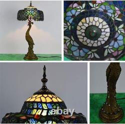 Peacock Table Lamp Tiffany Table Light Fixtures Desktop Lamp with Retro Resin Pe