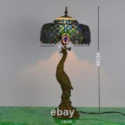 Peacock Table Lamp Tiffany Table Light Fixtures Desktop Lamp with Retro Resin Pe