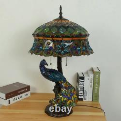 Peacock Tiffany Style Stained Glass Table Lamp Vintage Handmade Decor Desk Light