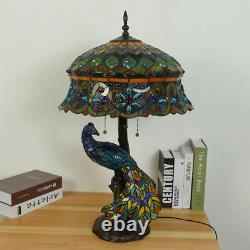 Peacock Tiffany Style Stained Glass Table Lamp, Vintage Handmade Decorative Desk