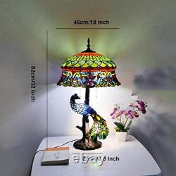 Peacock Tiffany Style Stained Glass Table Lamp, Vintage Handmade Decorative Desk