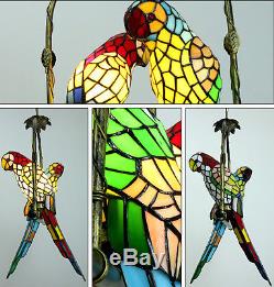 Pendant Hanging Lamp Glass 2 Parrots Stained Rural Ceiling Chandelier Light