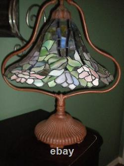 Perfect Unique Tiffany Style 22 Tall Stained Glass Lamp Lotus Bell Rare Vintage