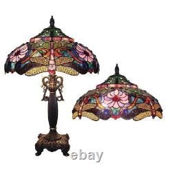 Pink Lamp Tiffany Style Glass Stained Table Light Desk Accent Dragonfly Bronze