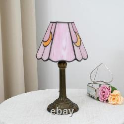 Pink Moon Tiffany Lamp Cute Stained Glass Nightstand Decor for Home