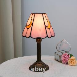 Pink Moon Tiffany Lamp Cute Stained Glass Nightstand Decor for Home