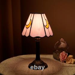 Pink Moon Tiffany Lamp Cute Stained Glass Nightstand Decor for Home