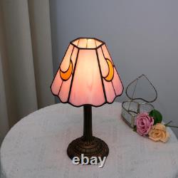 Pink Moon Tiffany Lamp Cute Stained Glass Nightstand Decor for Home