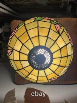 Pink Rose Tiffany Style Stained Glass Vintage Rare 2 Ft Tall Table Lamp Working