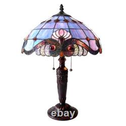 Pink Victorian Tiffany Style Lamp 2 Light Stained Glass Antique Bronze Table Art
