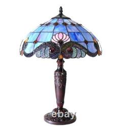 Pink Victorian Tiffany Style Lamp 2 Light Stained Glass Antique Bronze Table Art