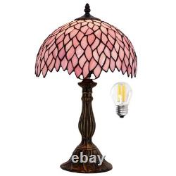 Pink Wisteria Stained Glass Table Lamp Victorian Bedside Reading Light Living