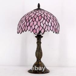 Pink Wisteria Stained Glass Table Lamp Victorian Bedside Reading Light Living