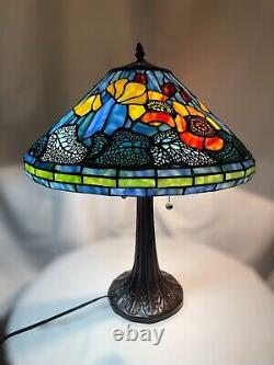 Poppy Cone Floral Stained Glass Lamp Shade Art Nouveau Bronze Table Lamp 23