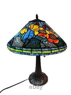 Poppy Cone Floral Stained Glass Lamp Shade Art Nouveau Bronze Table Lamp 23