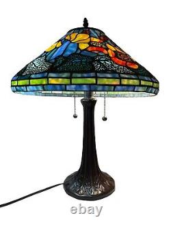 Poppy Cone Floral Stained Glass Lamp Shade Art Nouveau Bronze Table Lamp 23