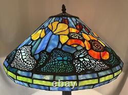 Poppy Cone Floral Stained Glass Lamp Shade Art Nouveau Bronze Table Lamp 23