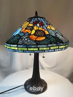 Poppy Cone Floral Stained Glass Lamp Shade Art Nouveau Bronze Table Lamp 23